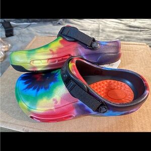 CROCS Tie-Dye Bistro Clogs with Black Strap - Rainbow Foam